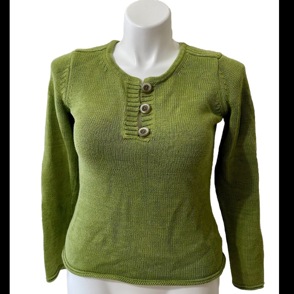 Eddie Bauer 100% cotton olive green sweater three button size small good conditi
